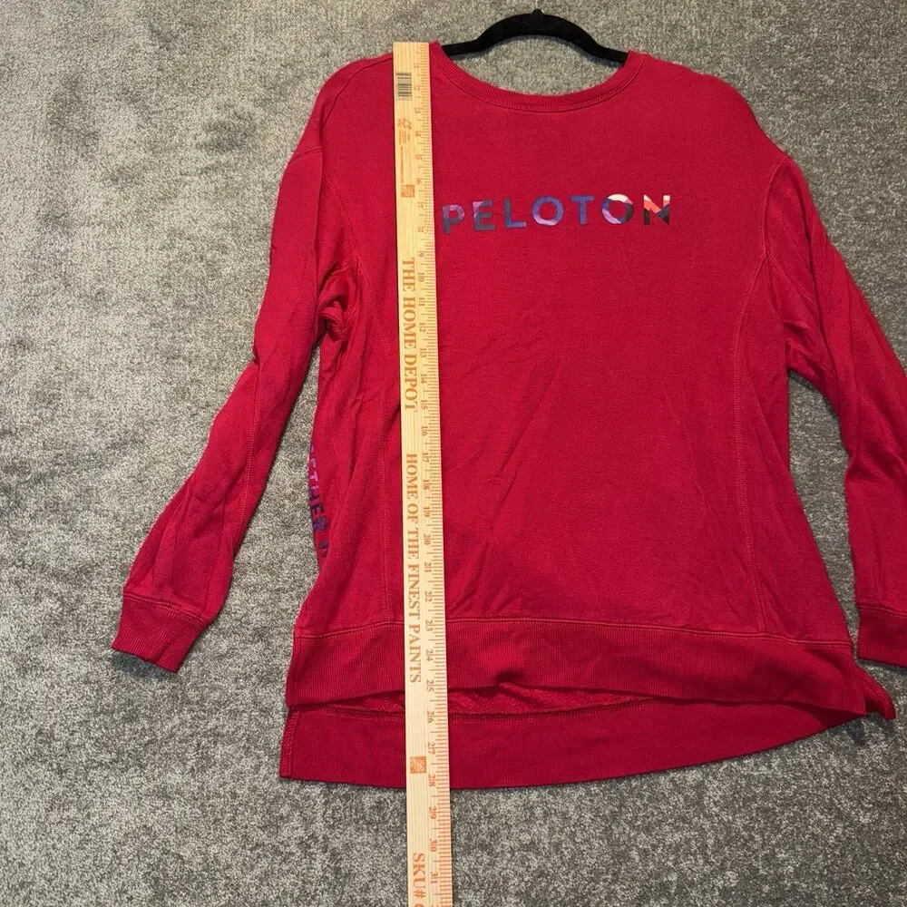 Peloton Weekender Sweatshirt Women's Medium Red Spellout Side Slit Crew Neck‎